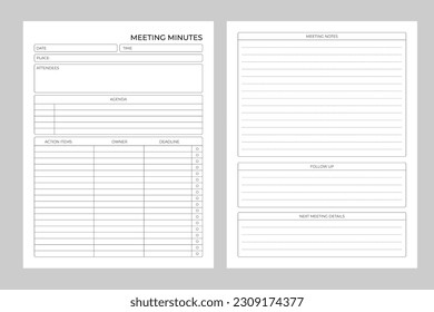 Meeting minutes log vector design template	