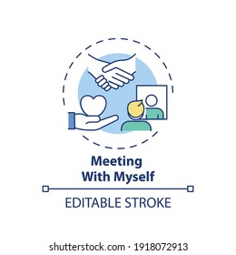 Meeting with myself concept icon. Fighting procrastination method idea thin line illustration. Self-kindness, self-care. Weakness awareness. Vector isolated outline RGB color drawing. Editable stroke