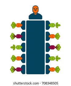 Meeting office icon. Managers at table. Boss and subordinates. Business concept. Illustration for business magazine