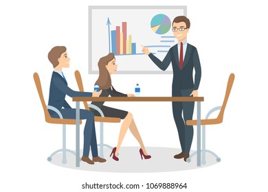 Meeting at office. People at presentation with speaker.