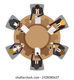 Meeting on the mechanism of work, Vector illustration in flat style