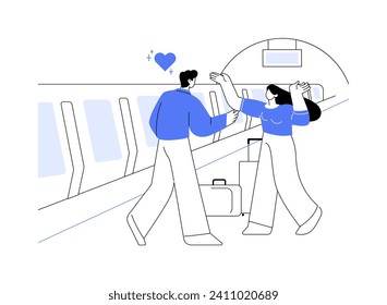 Meeting on a platform abstract concept vector illustration. Happy young couple on the platform, meeting a friend at the station, urban transportation services, public transport abstract metaphor.