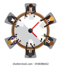 Reunión conjunta sobre el tiempo de trabajo, ilustración vectorial en estilo plano