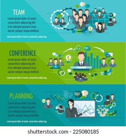 Meeting people horizontal banner set with team planning conference isolated vector illustration