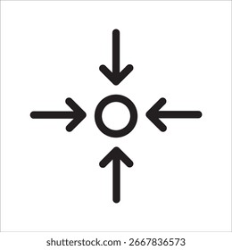 Flechas de punto de encuentro que convergen en los iconos de punto central Ilustración de diseño de Vector en color blanco y negro