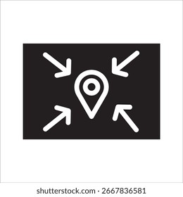 Flechas de punto de encuentro que convergen en los iconos de punto central Ilustración de diseño de Vector en color blanco y negro