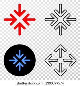 Meeting point arrows EPS vector icon with contour, black and colored versions. Illustration style is flat iconic symbol on chess transparent background.