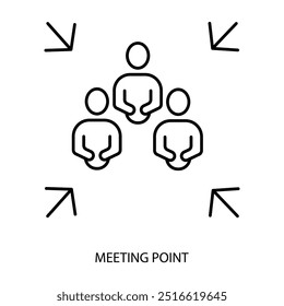 Icono de línea de concepto de punto de encuentro. Ilustración de elemento simple. diseño de símbolo de esquema de concepto de punto de encuentro.