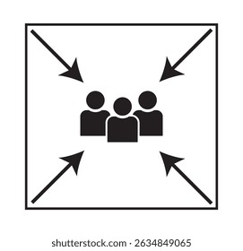 Meeting point icon. Friends nearby. Group of people inside pinpoint. line icon. Assembly point icon. Gathering location. Vector illustration