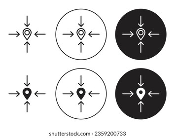 Meeting point icon set. pressure impact vector symbol. center assembly place sign. product compact design in black color.