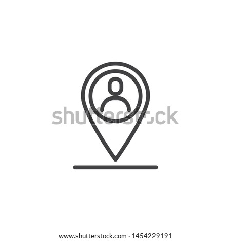 Meeting point line icon. User map marker linear style sign for mobile concept and web design. Man location pin outline vector icon. Venue symbol, logo illustration. Vector graphics