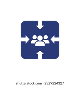 Meeting point location vector icon. Friends nearby. Group of people inside pinpoint. vector flat color icon