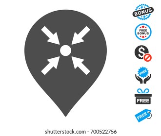 Meeting Point Marker grey icon with free bonus pictograph collection. Vector illustration style is flat iconic symbols.