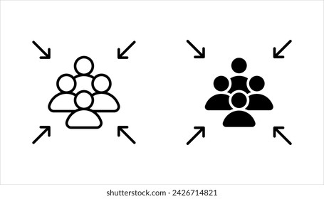 Treffpunkt-Vektor-Symbolsatz. Dünne Linie schwarzes Treffpunkt-Symbol, Vektor-Illustration aus editierbarem Personalkonzept auf weißem Hintergrund.