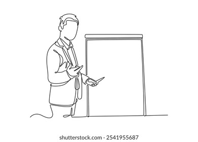 Meeting and Presentation concept. Single line draw design vector graphic illustration.