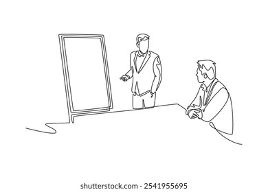 Concepto de encuentro y presentación. Ilustración gráfica de Vector de diseño de línea única.