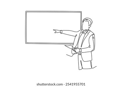 Meeting and Presentation concept. Single line draw design vector graphic illustration.