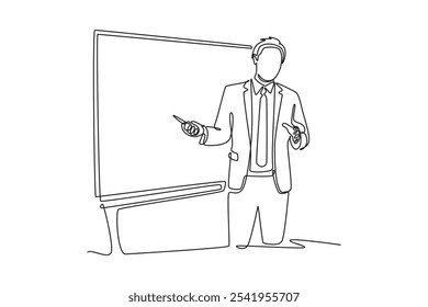 Conceito de reunião e apresentação. Ilustração gráfica vetorial de design de desenho de linha única.