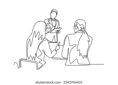 Meeting and Presentation concept. Single line draw design vector graphic illustration.