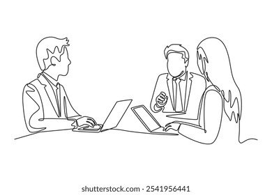 Meeting and Presentation concept. Single line draw design vector graphic illustration.
