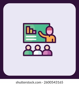 Meeting presentation graphic icon with speaker and audience illustration