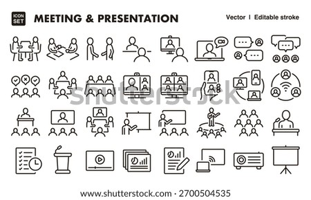 Meeting and presentation line icon set. Vector editable stroke icon.