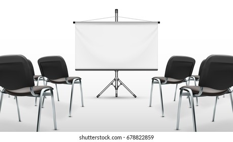 Meeting Presentation Room With Projection Screen. EPS10 Vector