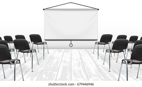 Meeting Presentation Room With Projection Screen. EPS10 Vector