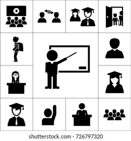 Meeting, presentation, school or university class icon with persons isolated vector 