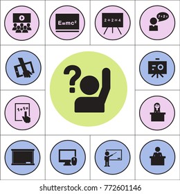 Meeting, presentation, school or university class icon with pers