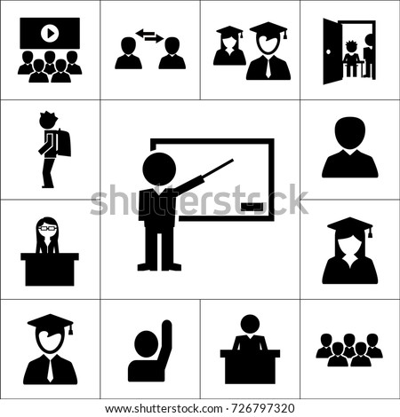 Meeting, presentation, school or university class icon with persons isolated vector 