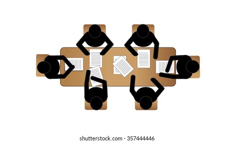 The meeting in the principal's office. Interview. Collective meeting. Vector.