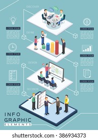 Meeting Process Infographic Template Design In Flat 3d Isometric Style