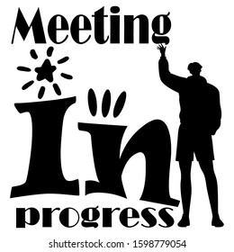 meeting in progress. Draft with keywords, letters and icons. Vector illustration with white background.