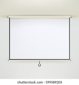 Meeting Projector Screen Vector. Blank White Board, Presentation Display Illustration