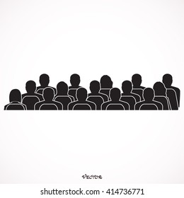 Meeting Rear View. Vector silhouette of anonymous people on a gray background.