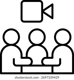 Encontro de design vetorial de gravação em estilo moderno, sessão on-line e conceito de arquivo de vídeo, ilustração de conferência digital. Ícone de Linha
