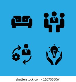 meeting, responsible energy use, sofa and management icons vector in sample icon set for web and graphic design