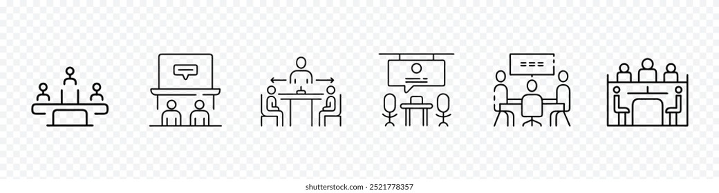 Meeting Room Conference Business-Symbol, Business Training und Office Line-Symbole, Enthält Meeting, Meeting Room, Team, Meeting, Teamwork, Intermediär, Business Meeting-Symbole