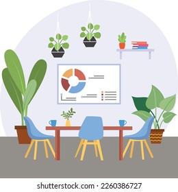 Meeting Room Decor concept, Sales and Marketing Office vector color icon design, Green Office symbol, Eco Friendly Workspace sign, Modern interior design elements stock illustration 