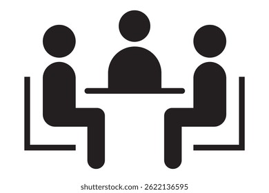 Meeting room, discussion, business conference, support group outline icon. Line sign group of three people sitting at table. Vector isolated pictograms on white background editable stroke.