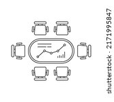 meeting room with graph on thin line table. linear graphic stroke art design element isolated on white background. concept of top view office boardroom or place for planning and efficient teamwork