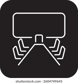Meeting Room Meeting icon with black filled line style. table, discussion, conference, presentation, interior, communication, seminar. Vector illustration