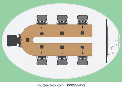 Meeting room with microphone and TV, Top view