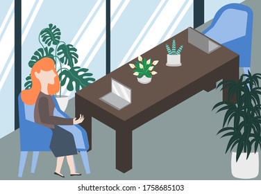 Meeting room new normal keep distance of flat style vector