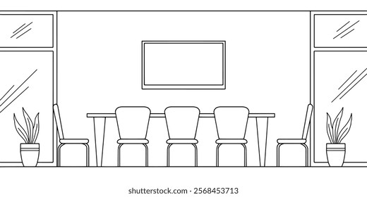 Meeting room office graphic black white interior sketch illustration vector 