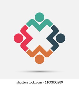 meeting room people logo.group of four persons in circle 
