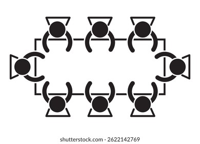 vetor de ícone de linha de configuração de sala de reunião. sinal de configuração de sala de reunião híbrida. ilustração em preto de símbolo de contorno isolado.