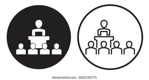 vetor de ícone de linha de configuração de sala de reunião. sinal de configuração de sala de reunião híbrida. ilustração em preto de símbolo de contorno isolado.