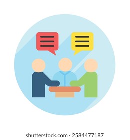 Meeting rounded flat color icon, mini, small illustration. use for modern concept, print, UI, UX kit, web and app development. Vector EPS 10, related to industrial, business, finance, investment.